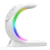 Incarcator Wireless 3 in 1 cu Lumini RGB VENTLEX, Tip statie de Incarcare Telefon, Ceas si casti, Fast Charge 15W, incarcare magnetica Magsafe, Compatibil cu iPhone, Android, Airpods, Apple Watch, Huawei, Xiaomi, Alb