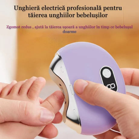 Unghiera electrica profesionala VENTLEX, Dezinfectare cu raze UV, Portabila, Manichiura, USB-C, 3 trepte de viteza, indicator de viteza, Sigur, Zgomot redus, ideal pentru copii si adulti cu unghii normale, Violet