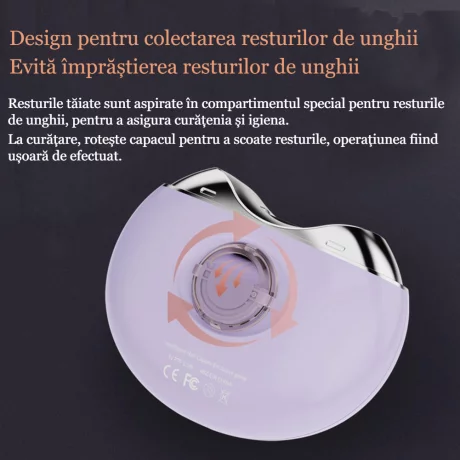 Unghiera electrica profesionala VENTLEX, Dezinfectare cu raze UV, Portabila, Manichiura, USB-C, 3 trepte de viteza, indicator de viteza, Sigur, Zgomot redus, ideal pentru copii si adulti cu unghii normale, Violet