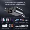 Incarcator Auto Rapid Retractabil 4 in 1 VENTLEX, Afisaj Digital Tensiune, Design Cu Doua Cabluri Retractabile Apple, Si Doua Porturi Iesire USB si USB-C, Gri-Negru