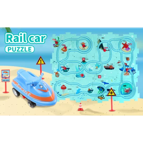 Puzzle Multifunctional Educational Pentru Copii, VENTLEX, Model Barcuta, 25 bucati, +3, Albastru