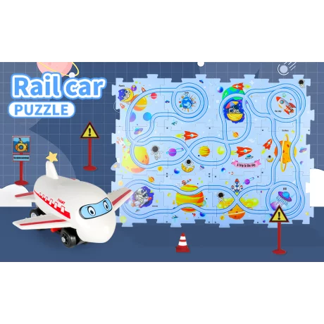 Puzzle Multifunctional Educational Pentru Copii, VENTLEX, Model Pista Avion, 25 bucati, +3, Albastru