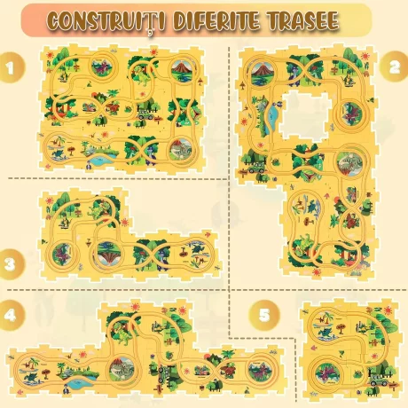 Puzzle Multifunctional Educational Pentru Copii, VENTLEX, Model Pista Masinuta Verde, 25 bucati, +3, Galben