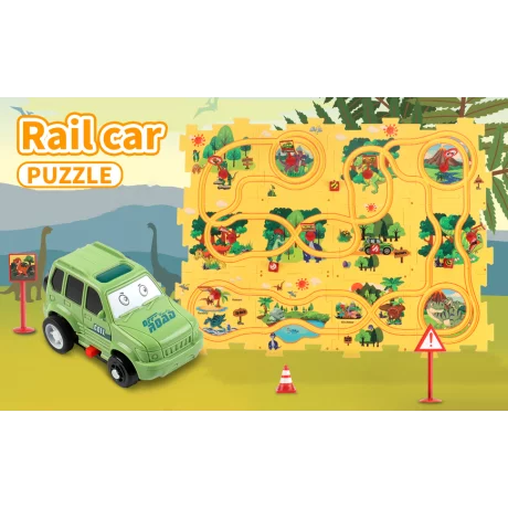 Puzzle Multifunctional Educational Pentru Copii, VENTLEX, Model Pista Masinuta Verde, 25 bucati, +3, Galben