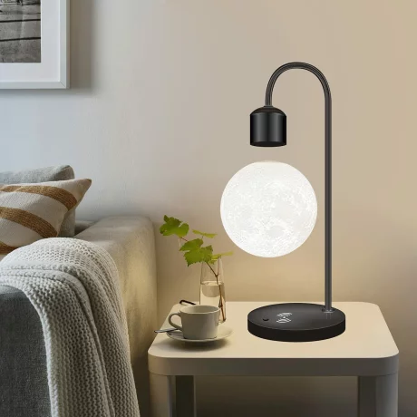 Lampa de Veghe, Luna care Leviteaza si Incarcator Wireless VENTLEX, Control tactil ON/OFF, Sursa de Lumina LED Magnetica, Negru