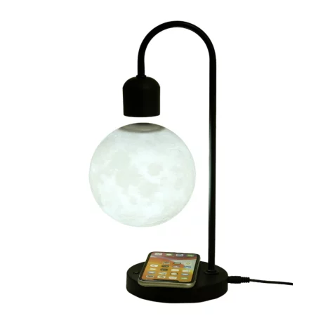 Lampa de Veghe, Luna care Leviteaza si Incarcator Wireless VENTLEX, Control tactil ON/OFF, Sursa de Lumina LED Magnetica, Negru