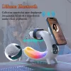 Incarcator Wireless, Statie incarcare 6 in 1 Qi Fast Charge 15W, Cu boxa incorpoarata, Afisaj ceas digital, Iluminare Ambientala RGB, Magsafe, Pentru iPhone, Samsung, Airpods, Apple Watch, Huawei, Xiaomi, Bluetoooth, Alb