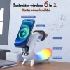 Incarcator Wireless, Statie incarcare 6 in 1 Qi Fast Charge 15W, Cu boxa incorpoarata, Afisaj ceas digital, Iluminare Ambientala RGB, Magsafe, Pentru iPhone, Samsung, Airpods, Apple Watch, Huawei, Xiaomi, Bluetoooth, Alb